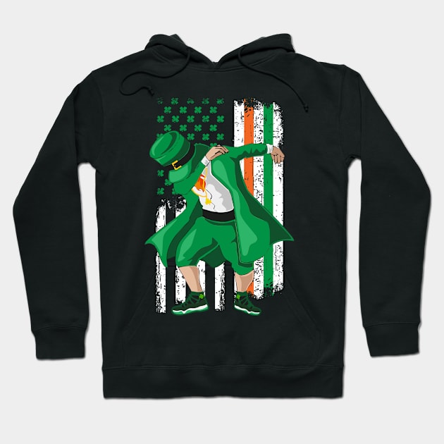 Dabbing Leprechaun Irish American Flag Hoodie by Xeire